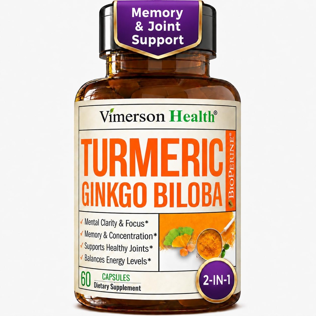 Ginkgo Biloba si Curcumin Turmeric Supliment cu Pepper negru si Tumeric organic 