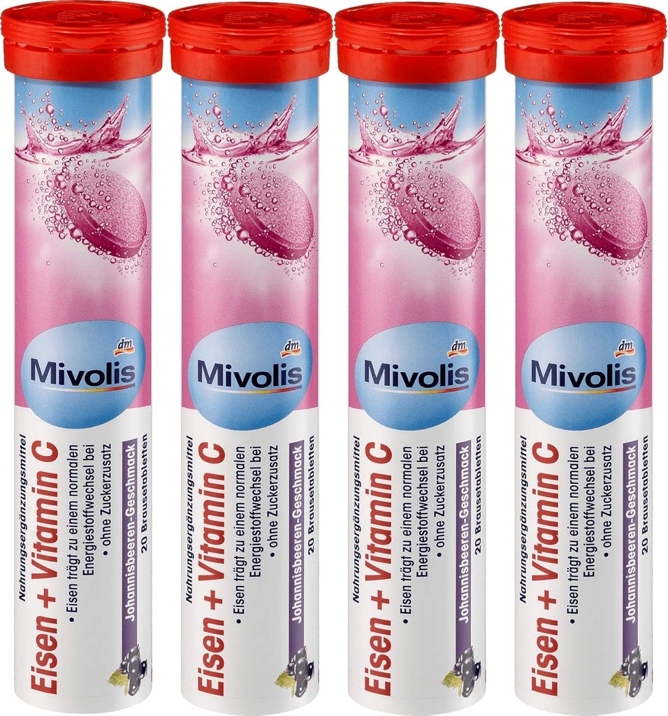 Mivolis Iron + Vitamina C comprimate efervescente - Suplimente dietetice 4 Pachete x 20 buc