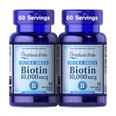 Puritan's Pride Premium Ultra Mega Biotin 10.000mcg, Dietary Supplement for Healthy Hair, Skin, Nails, and Energy Metabolism Support, 100 Day Supply, 50 Rapid Release Softgels, 2 Pack