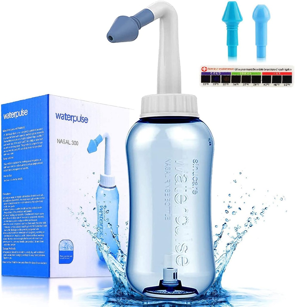 Darate Neti Pot Sticla de clătire Sinus, spălare nas Cleaner presiune Clătire Nasal Irigare pentru BPA Adult & Kid Gratuit cu termometru autocolant (300ml)