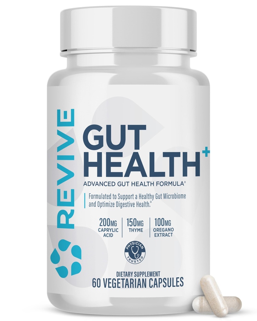 Revive MD Gut Health Supplements for Men & Women - Daily Gut Repair & Digestive Health Support Formula cu cimbru, Oregano & Milk Thistle - Vegan-Friendly, Gluten-Free - 60 Vegetarian Capsule