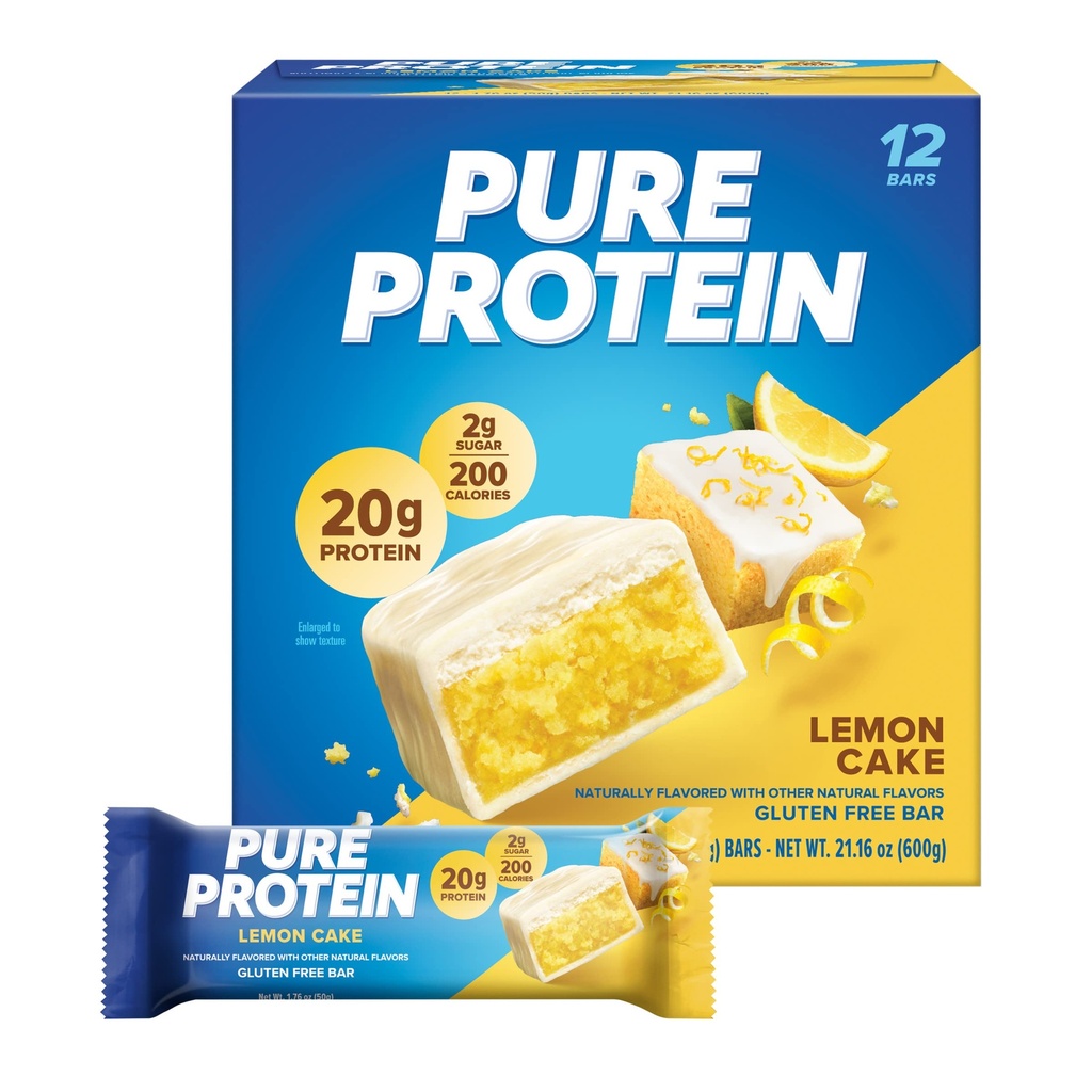 Baruri de proteine pure, proteine mari, gustări nutritive pentru a sprijini energia, zahăr scăzut, tort de lămâie, 1,76 oz, 12 Conte (Pachet de 1) (Pachet de mai Vary)