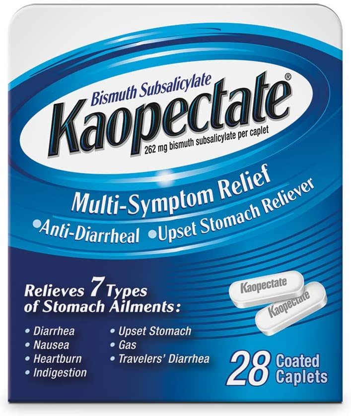 Kaopectate Multi-Symptom Anti-Diareal & Uset Stomac Reliever, 28 Caplete, Alb