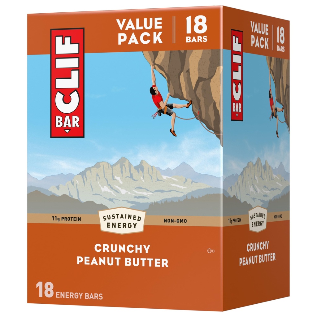 CLIF BAR - Unt de arahide crocant - Made with Organic Oats - 11g Proteine - Non-GMO - Plant based - Energy Bars - 2.4 oz. (18 Pack)
