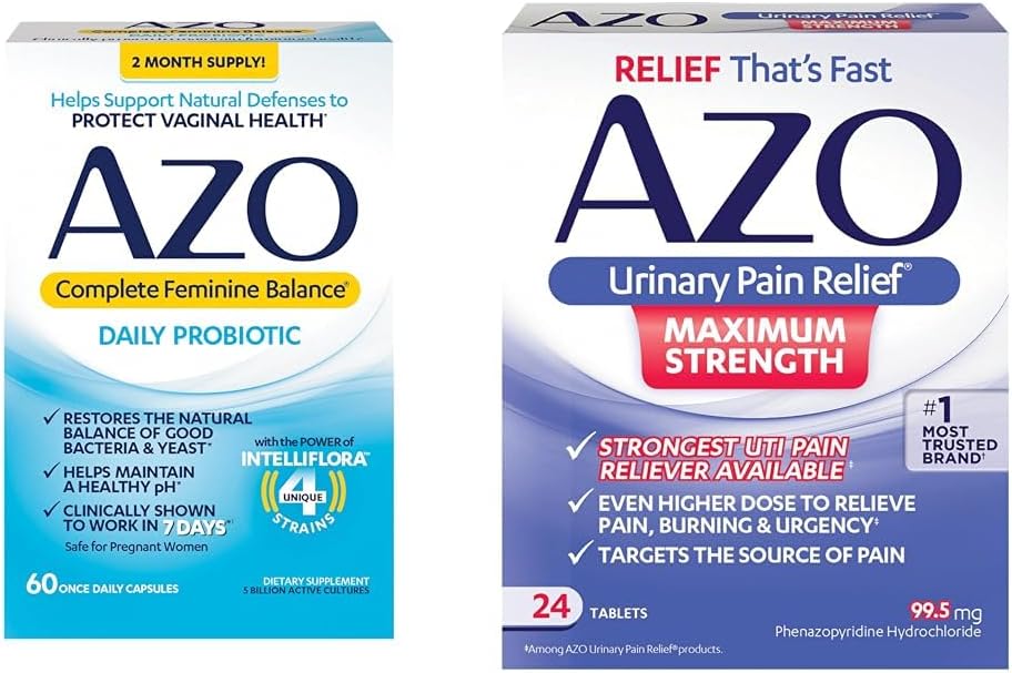 AZO Echilibrul feminin complet Probiotice zilnice pentru femei, dovedit clinic pentru a ajuta la protejarea sănătății vaginale și durere urinară Relief Putere maximă 