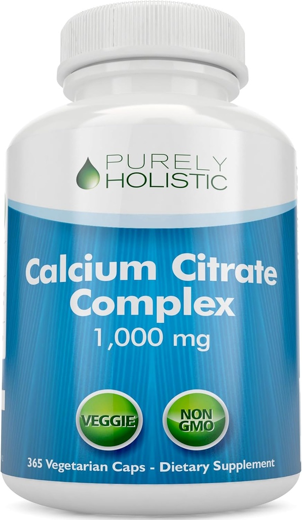 Citrate de calciu 1000mg - 365 capsule Vegane nu tablete cu paine prajita adaugata, dandelion si cresta de apa - fara vitamina D - fabricate in Statele Unite ale Americii de Holistic pur