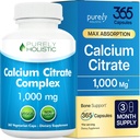 Citrate de calciu 1000mg - 365 capsule Vegane nu tablete cu paine prajita adaugata, dandelion si cresta de apa - fara vitamina D - fabricate in Statele Unite ale Americii de Holistic pur