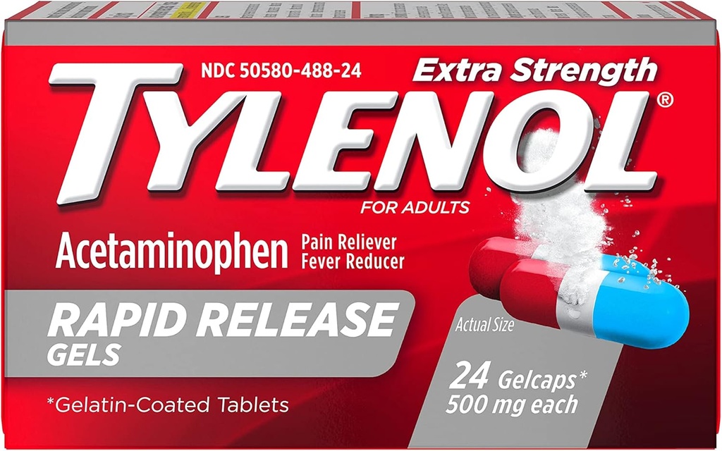 Tylenol Extra Force Gelcaps - 24 ct, ambalaj cu 2 capsule