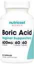 Nutricost Acid Boric 600mg, 60 capsule - Supozitoare vaginale - Non-GMO - pentru femei