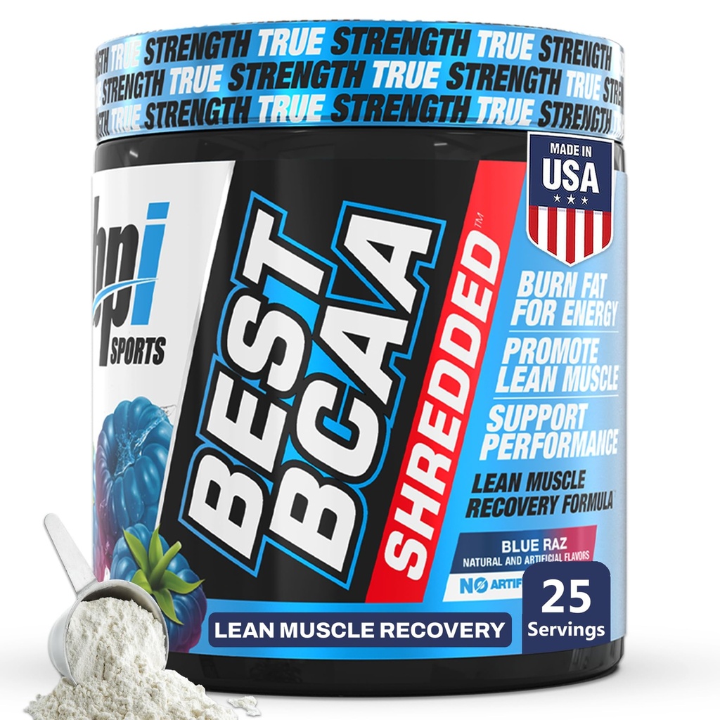 BPI Sport Cel mai bun BCAA Shredded - Cafeina gratuit de recuperare termogenică băutură, Lean musculare Clădire BCAA pulbere pentru femei și bărbați, Preworkout BCAAs Amino Acids Drink- Blue Raz - 25 Serviri