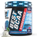 BPI Sport Cel mai bun BCAA Shredded - Cafeina gratuit de recuperare termogenică băutură, Lean musculare Clădire BCAA pulbere pentru femei și bărbați, Preworkout BCAAs Amino Acids Drink- Blue Raz - 25 Serviri