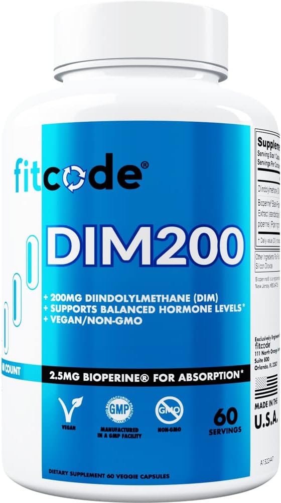Fitcode Diindolilmetan DIM Supliment pentru bărbaţi - avansat Dim 200mg cu Dim plus Bioperine pentru absorbţie îmbunătăţită - Vegan non-GMO Hormone Echilibru Supliment pentru îmbunătăţirea energiei Mood şi performanţă
