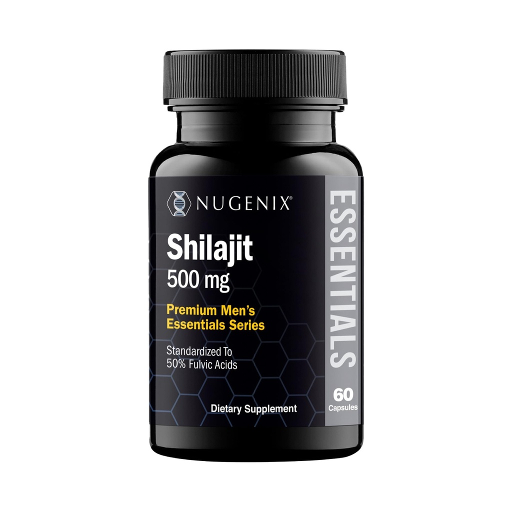 Nugenix Essentials Silajit Capsule Supliment pentru bărbaţi şi femei - 500 mg, Standardizat la 50% Acidi fuzilici, Himalayan, 60 Capsule