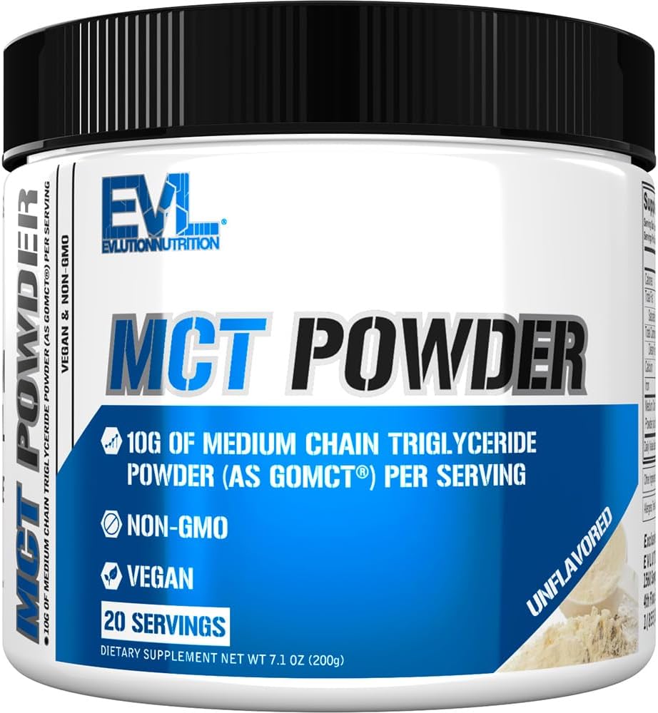 Evlution Nutrition Powder MCT - Keto Supplement - MCT Oil Powder - 10G Mediu lant Trigliceride - Creier & Body Energetic Drink - Fatty Acid Supplement - Vegan & Non-GMO - 20 Servings - Unflavored