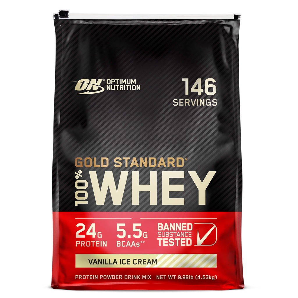 Optimum Nutritie aur standard 100% Whey Proteine pulbere, Vanilla Inghetata, 10 Pound (Packing May Vary)