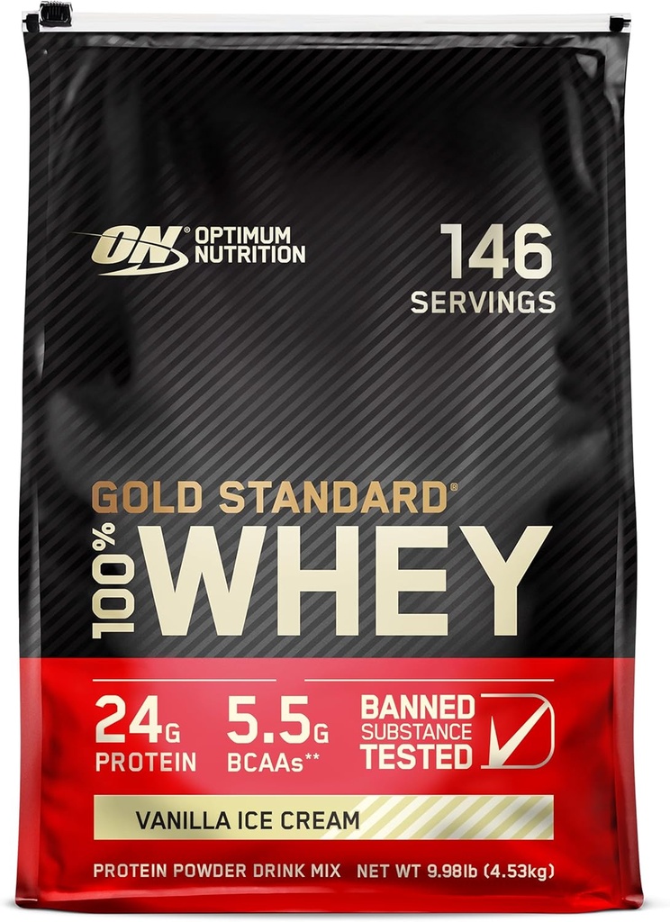Optimum Nutritie aur standard 100% Whey Proteine pulbere, Vanilla Inghetata, 10 Pound (Packing May Vary)
