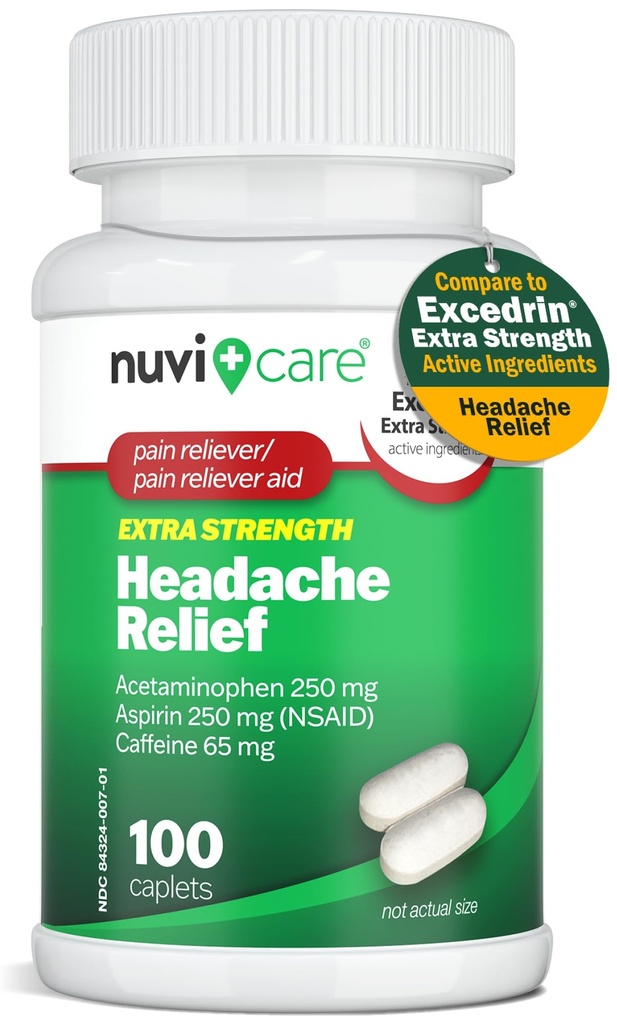 Dureri de cap Relief cu Acetaminofen 250 mg, Aspirină (AINS) 250 mg, Cafeină 65 mg - Relief temporar de dureri şi dureri minore - Comparativ cu Excedren Durere extra- Putere Reliever (100 Caplete)