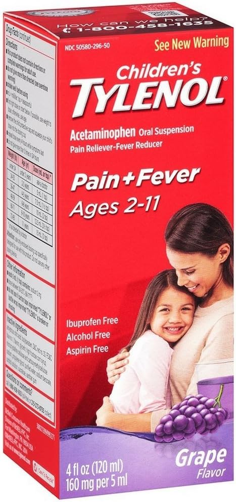 Tylenol pentru copii Suspensie orală Aroma de struguri 4 oz (Pachet de 8)