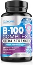 Vitamina B Complex - Toate vitaminele B B B1, B2, B3, B5, B6, B7, B9, B12, Acid folic, Vitamina C - Super B-100 Supliment - Immune, Energie și suport metabolic, Vegan, Non-GMO, Gluten Free, 60 Capsule