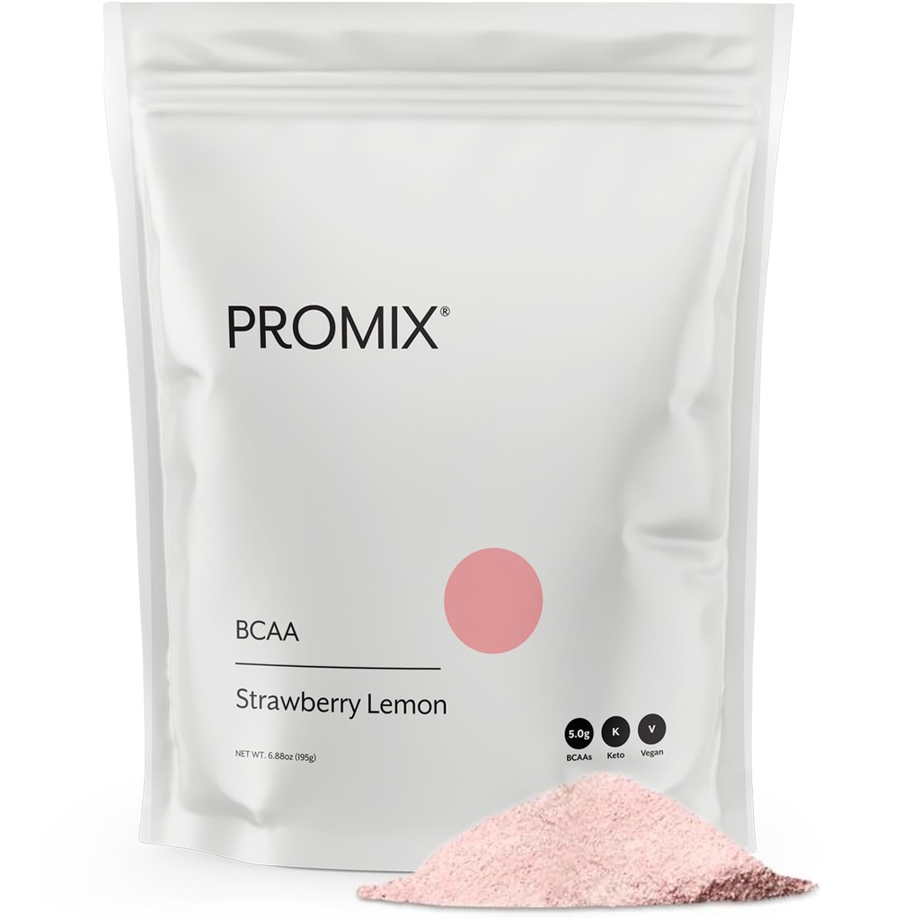 Promix BCAA Post-Workout Energy Powder - 5g Micronized BCAAs, Sugar Free, Plant based, Vegan, Keto - Strawberry Lemon - 30 Servings (Pachetul de 1)
