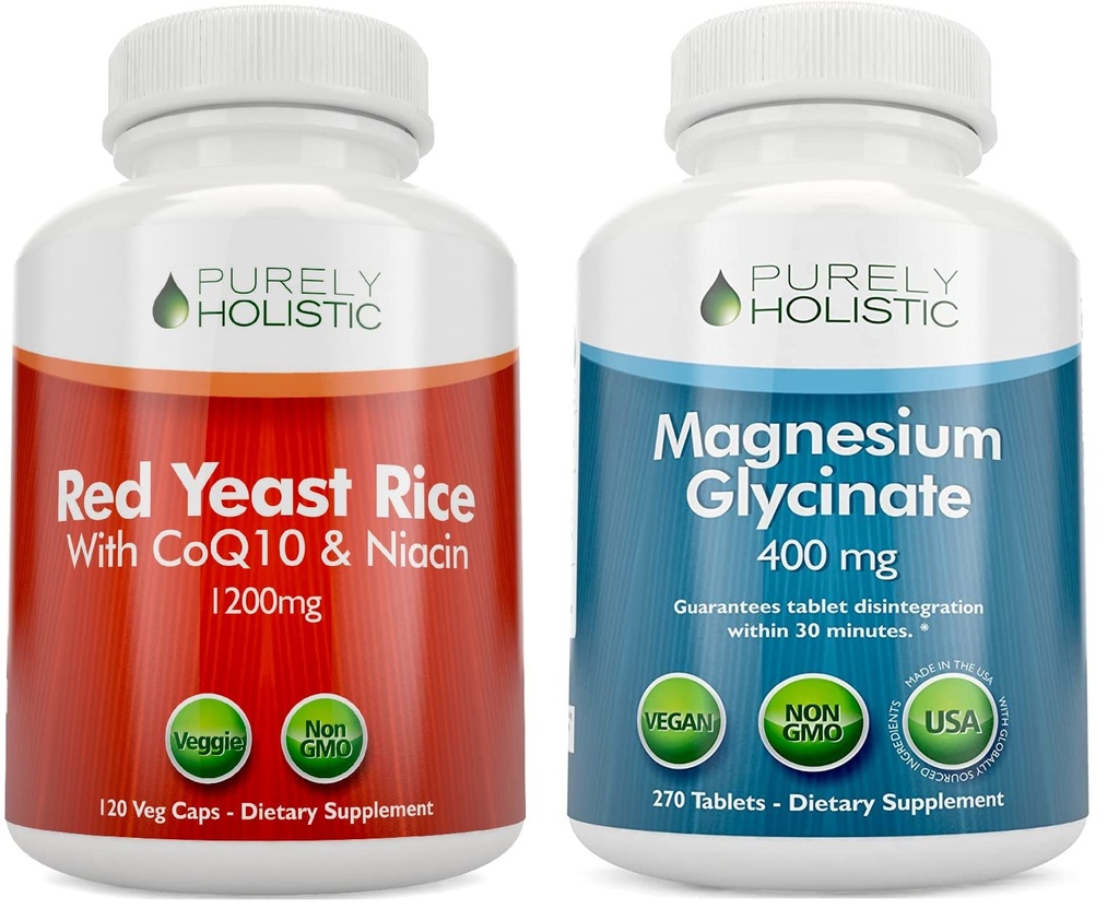 Pur Holistic Red Yeast Rice 1200mg cu CoQ10 & Niacin + Magneziu Glicinat 400mg - 120 capsule + 270 comprimate - Made in USA