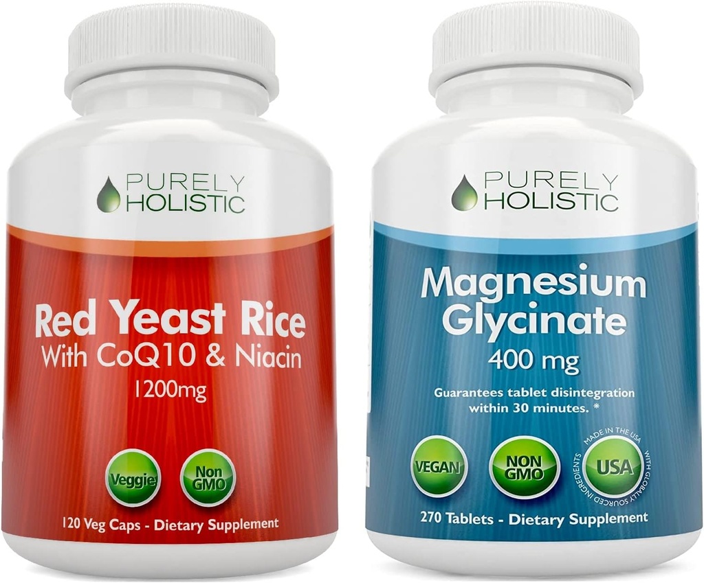 Pur Holistic Red Yeast Rice 1200mg cu CoQ10 & Niacin + Magneziu Glicinat 400mg - 120 capsule + 270 comprimate - Made in USA