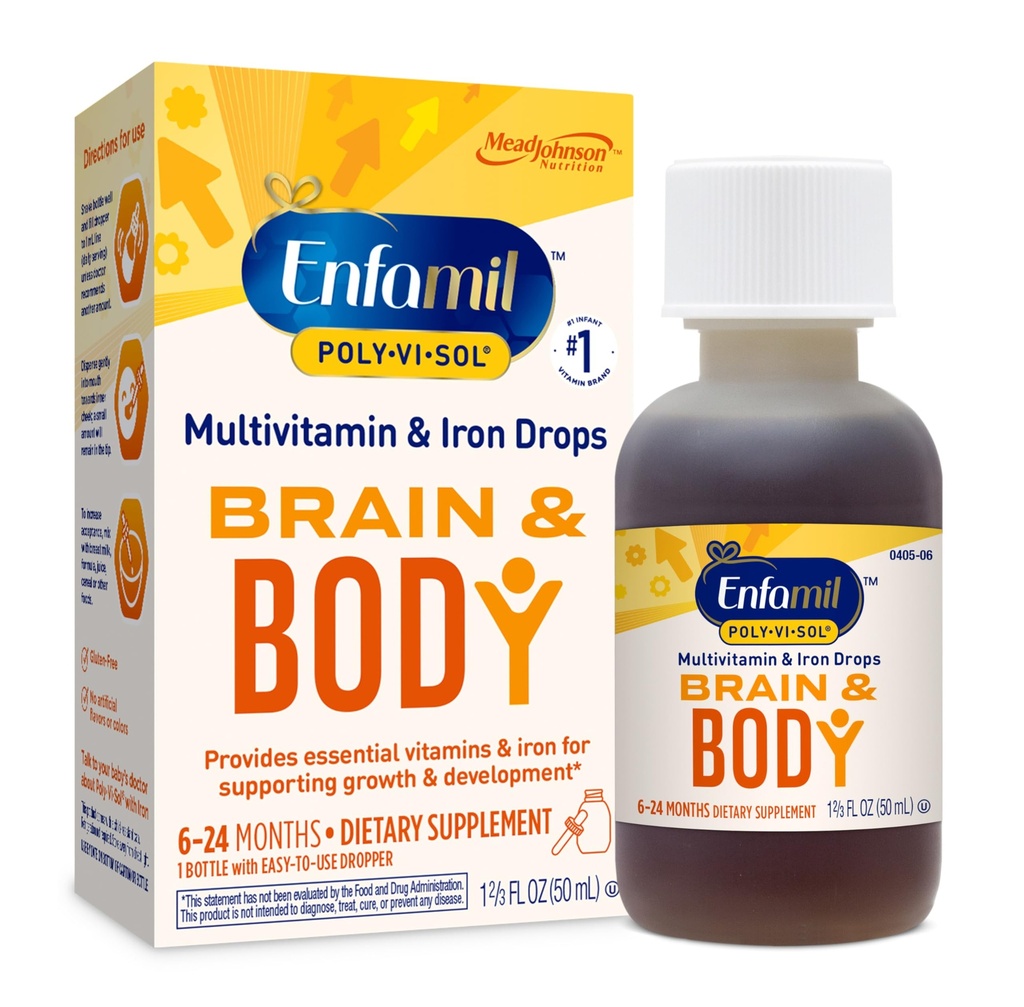 Enfamil Poli-Vi-Sol cu picături de multivitamine lichide de fier, susține creșterea și dezvoltarea*, 50ml flacon