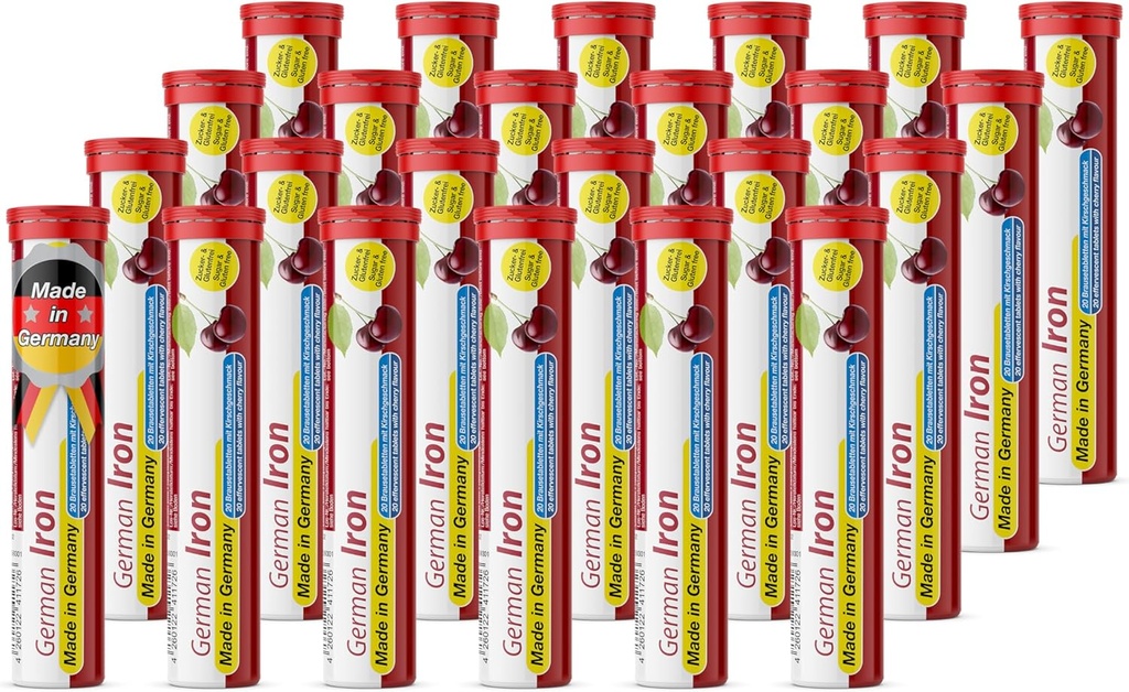 T&D German Iron 14 mg - 480 Vegan Drink Efervescent Tablets - Cherry Flavor - Made in Germany