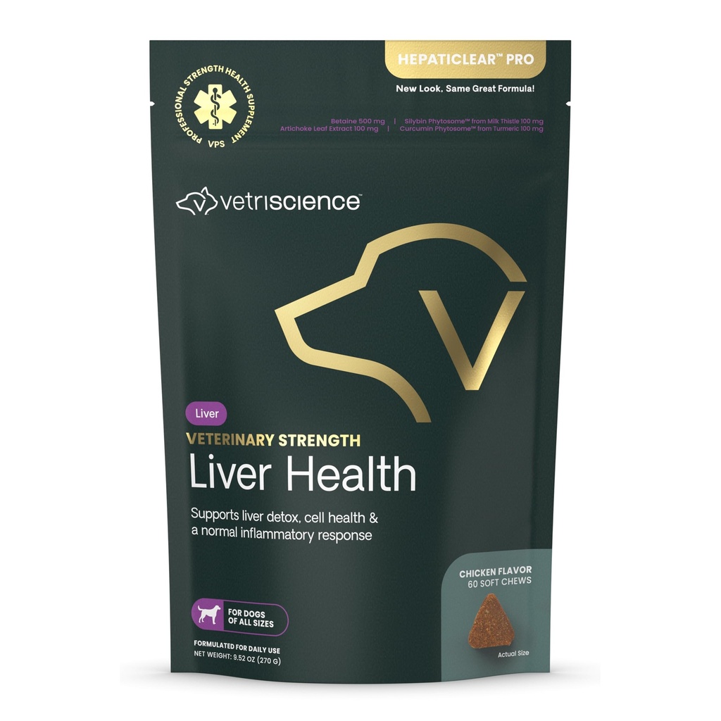Putere veterinara VetriScience Ficat sanatate Chews - Canin supliment de ingrijire a ficatului pentru suport de detoxifiere - Dog Supplement - Suporturi Sistem imunitar - Nu este necesara postarea - 60 Conte
