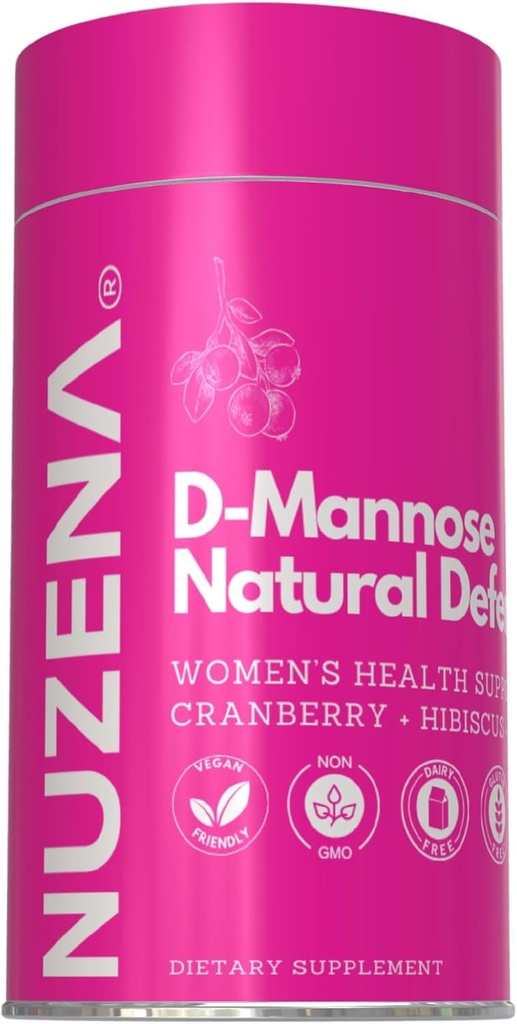 Nuzena D-Mannose + 1000mg cu Cranberry 150mg, Pachet de 60 Natural Defense Tract de suport capsule cu flori de Hibiscus 100mg și Dandelion Root 100mg Per Servire a 2 capsule