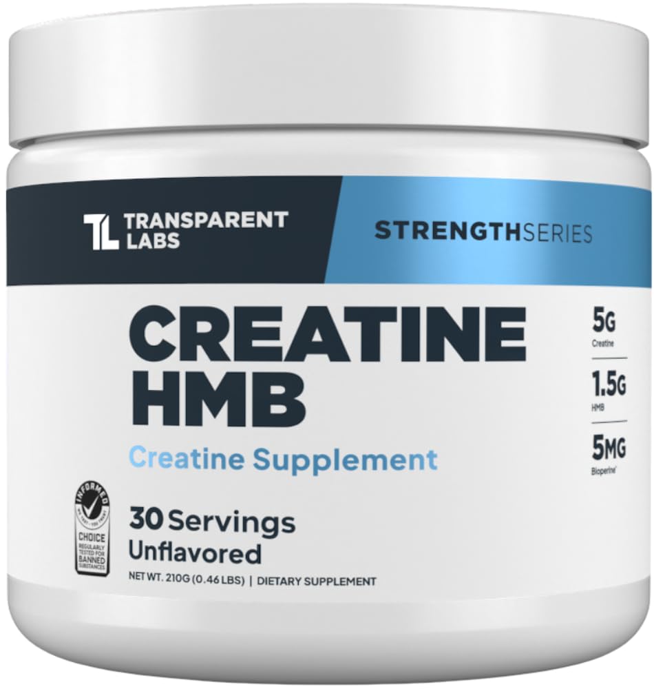 Labs Transparent Creatine HMB - Creatine Monohidrat pulbere cu HMB pentru cresterea musculara, Creşterea Putere, Enhanced Energy Output, şi îmbunătăţit performanţă sportivă - 30 Serviri, Nearomat