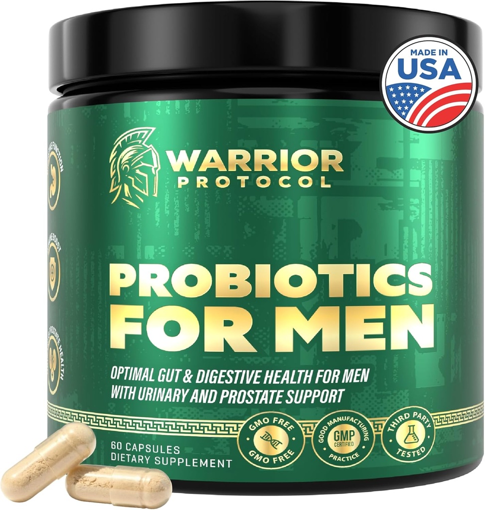 Probiotice pentru barbati cu prebiotice - Men Probiotic Supliment pentru Digestive Health, Gut Health, Immune Health, Blooting and Prostate Care - Strains Perioada de valabilitate Stable, Gluten & Soy Free 60 capsule.