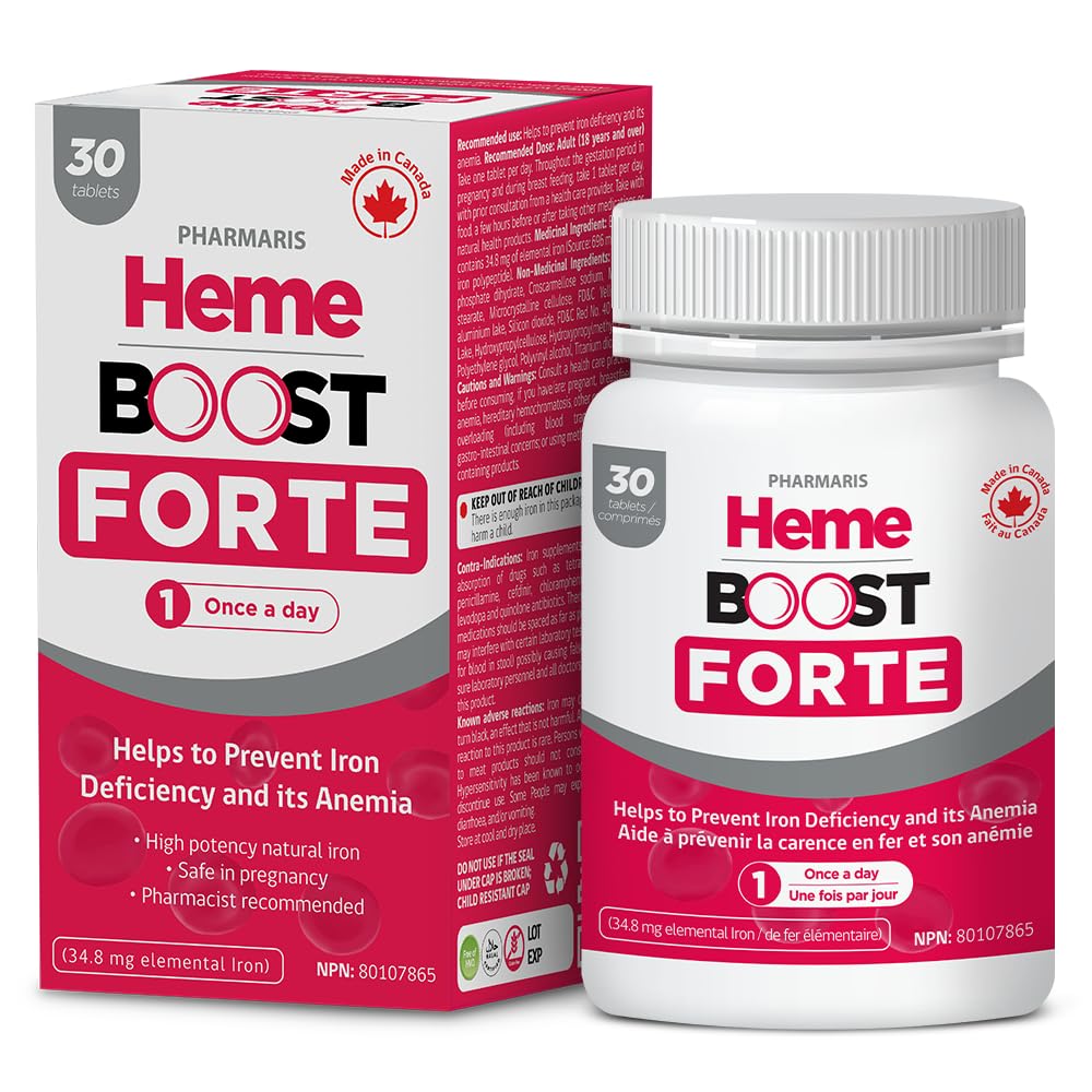 Hemeboost Forte 34.8 mg (696 mg Heme I fier) I 30 comprimate I supliment de fier natural de mare potenţă I absorbţie mare şi blând la nivelul stomacului I Pastile de fier pentru adulţi şi sigure pentru utilizare în sarcină