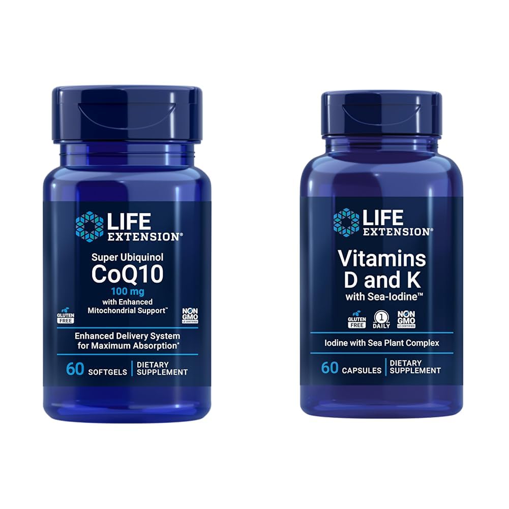 Extensie de viaţă Super Ubichinol CoQ10 cu suport mitocondrial îmbunătăţit & Vitamine D şi K cu mare-iod, vitamina D3