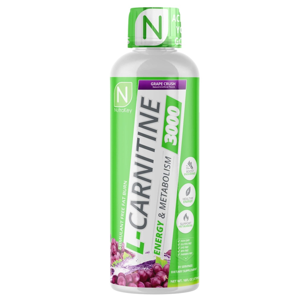 NutraKey L-Carnitina 3000mg, fără zahăr, gluten gratuit, transforma în combustibil, (Grape Crush) 31 Serviri