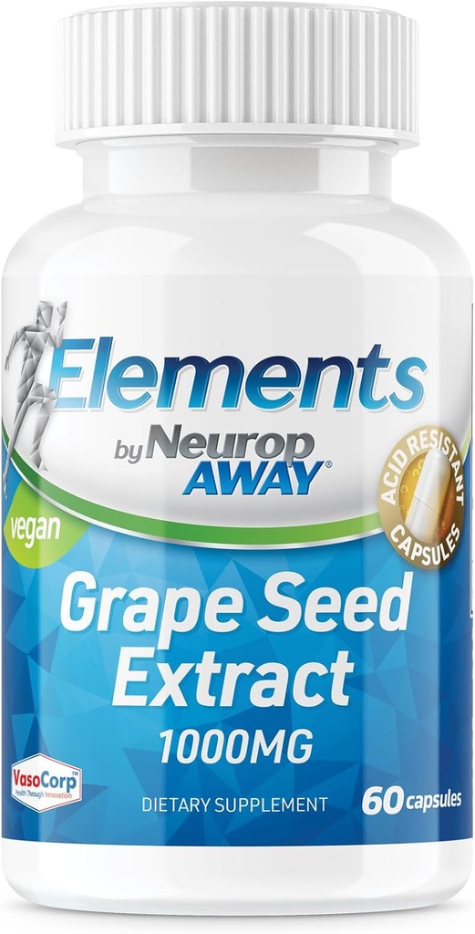 NeuropAway Elemente Extract de semințe de struguri 1000 mg per servire (60 500 mg capsule rezistente la acid per flacon) Partea terță testat într-o facilitate cGMP