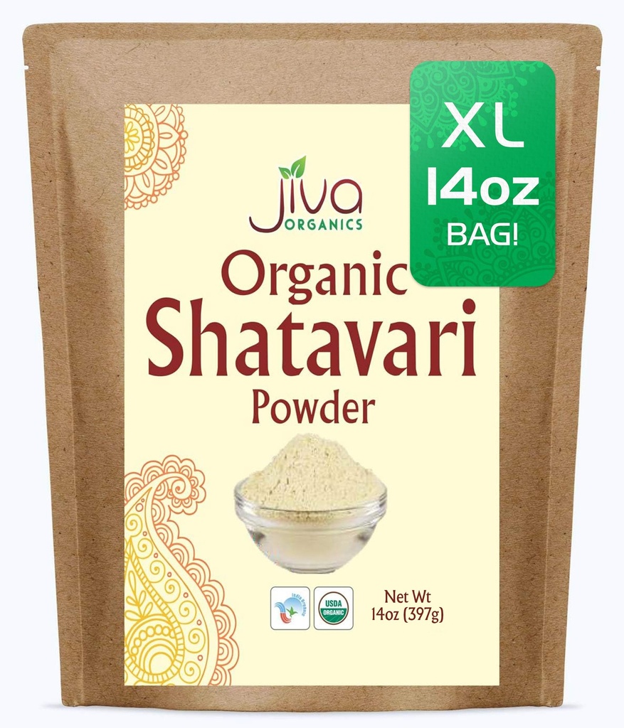 Jiva Organics Organic Shatavari Powder 14 Ounce Bulk Bag - Sparanghel racemosus - Pure Ayurvedic Herb