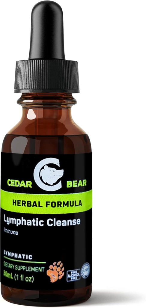 Cedar Bear - Limphatic Curățare Suplimentul de sprijin imunitar, Limfatice-Limfatice fără alcool Picături de drenaj cu plante naturale imune, Suplimente Herbal lichid, 1 fl oz
