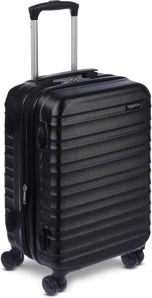 Amazon Basics 21" Hardside Carry-On Bagage, Suitcase Hardshell cu roți, Expandable pentru până la 25% mai mult spațiu, cu Scratch-Resistant Suprafață, Patru Multidirecțional Roți, negru
