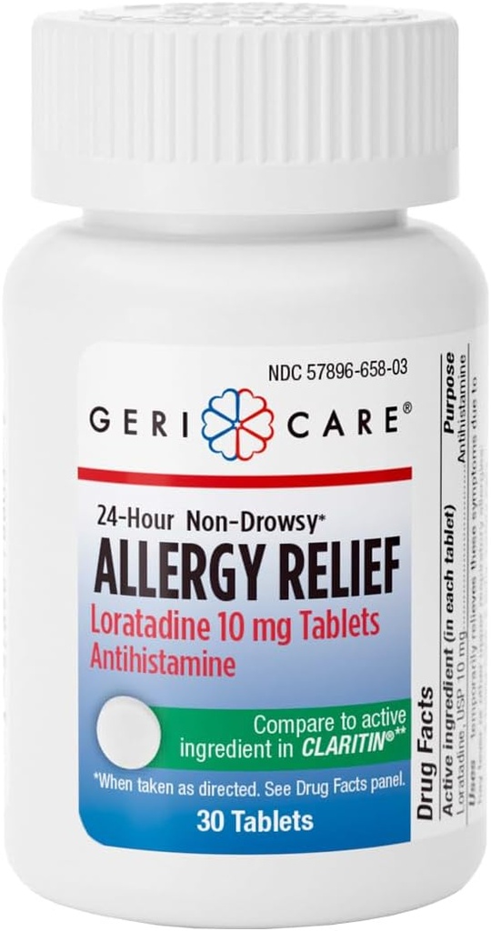 GeriCare Loratadina 10 mg non- Drowsy 24-Hour Alergia Ajutor, Antihistaminice Alergia / Sinus suplimente de sprijin pentru Runny nas, Strănut, Mâncărime, 30 Count, 1 ambalaj.