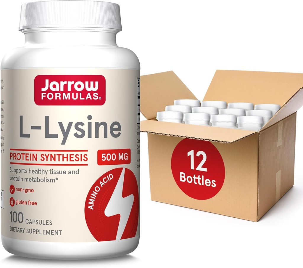 Formule Jarrow L-Lysine 500 mg - 100 capsule - Aminoacid esenţial pentru metabolizarea proteinelor - Supliment alimentar - până la 100 Servings (Pachet de 12)