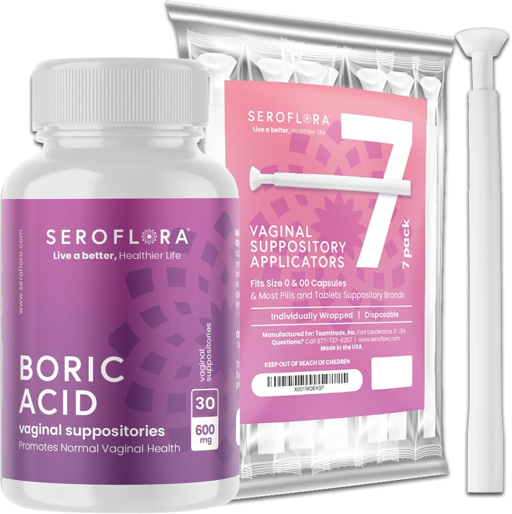 Supozitoare vaginale pentru femei cu aplicatoare supozitoare - Pastile cu acid boric Suport pentru controlul Odorului Vaginal - 30 Supozitoare 7 Aplicatoare