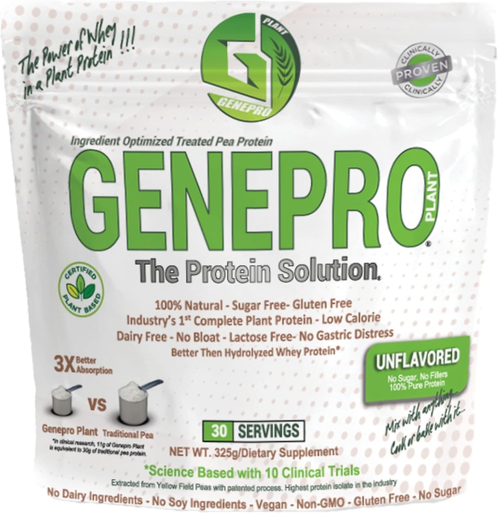 Pudră de proteine pe bază de plante fără aromă Genepro - fără lactoză, fără gluten și fără adaos de proteine din mazăre (30 Servings)
