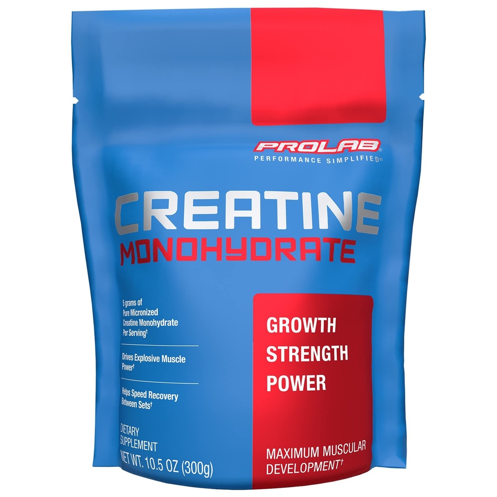 ProLab Nutriție Creatină Monohidrat Pulbere Micronizată, 5G de Creatină Pură pentru Putere musculară, Putere & Rezistență, Absorbție rapidă, Nearomate, (300g) (60 Servings)