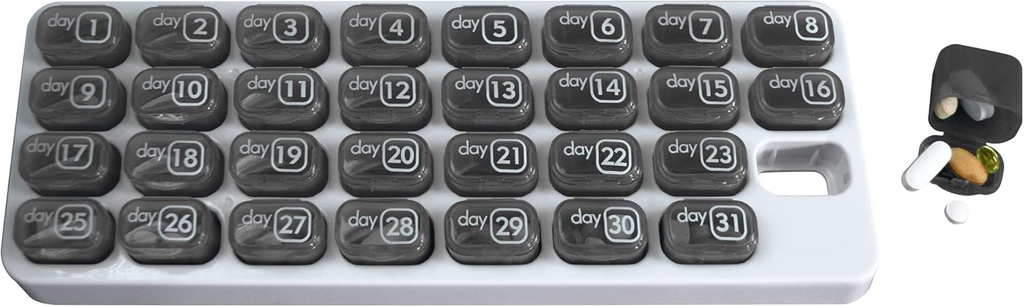 Organizator lunar Med cu 31 Zilnic Pastile Removabile pentru Acasa, Munca, Călătorii, Numbered Pillboxs pentru Suplimente & Vitamine (Grey)