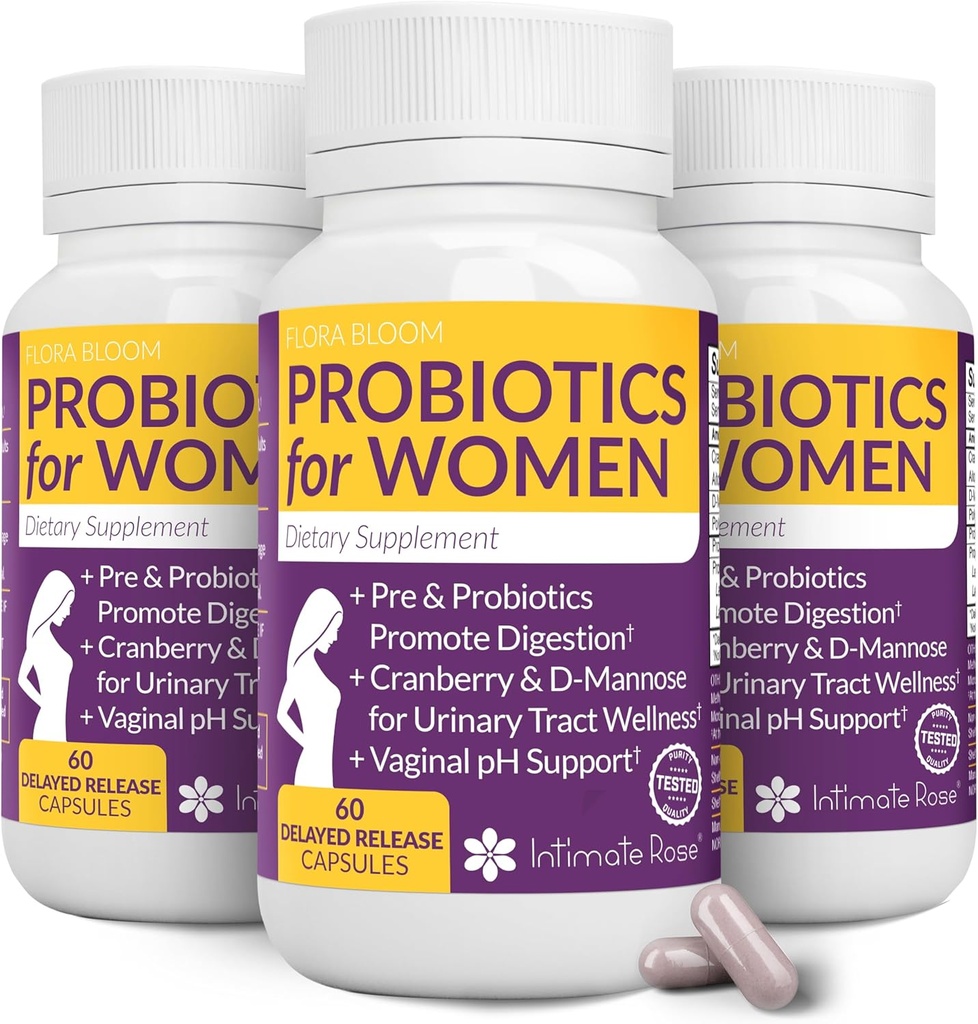 Probiotice pentru femei- 3 ambalaj (180 capsule) - Flora Ultimate Bloom Probiotic Supliment pentru femei - Vagina sanatos Odor Probiotic - Formula pentru echilibru pH, UTI, BV & GBS Ajutor