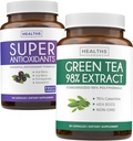 Antioxidanți și extract de ceai verde (1-Lonth Supply) Fuziune verde antioxidantă - Super Antioxidanți - Super Food Daily Blend puternic (120 Caps) și extract de ceai verde cu Catechini EGCG Polyfenol (60 Caps)