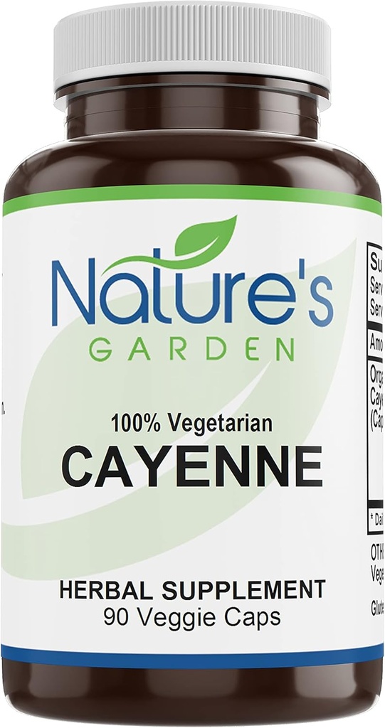 Natura'S GARDEN ESENȚIALS Cayenne - 90 Veggie Caps cu 500mg Organic Cayenne Pepper Powder