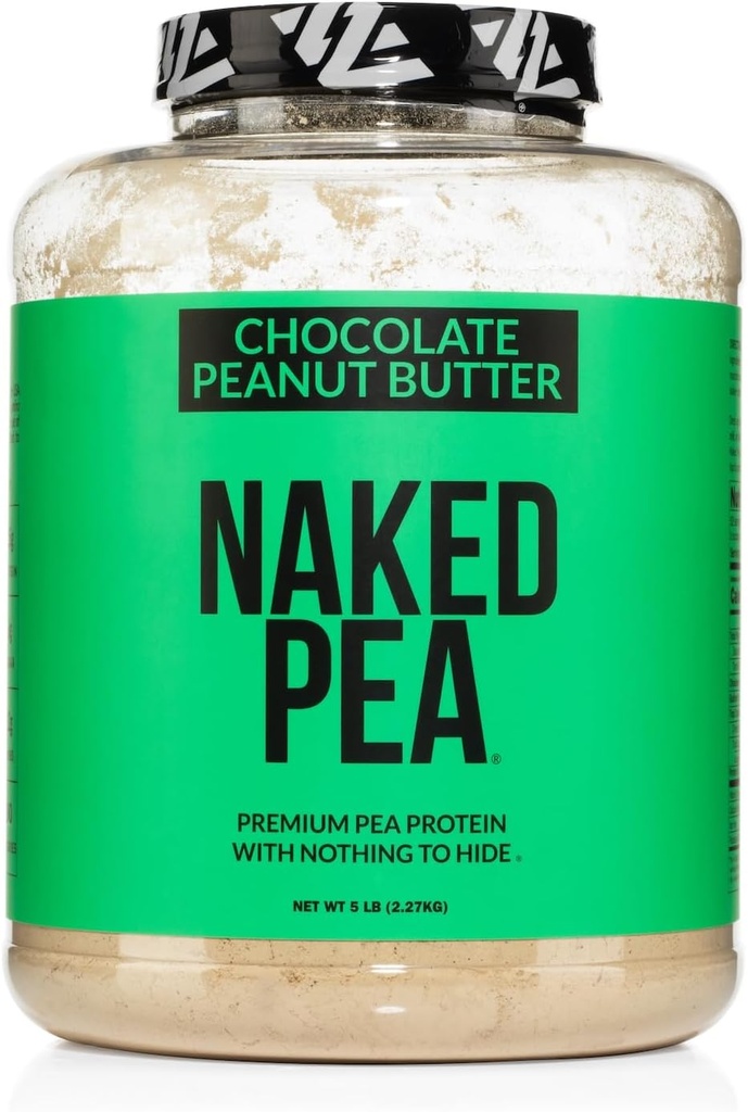 NAKED Pea - Proteina de unt de arahide de ciocolata de la ferme din SUA si Canada, cacao organica, zahar organic de nuca de cocos - Fara OMG-uri, fara soia, si gluten gratuit, ajuta la crestere si recuperare - 52 Serviri