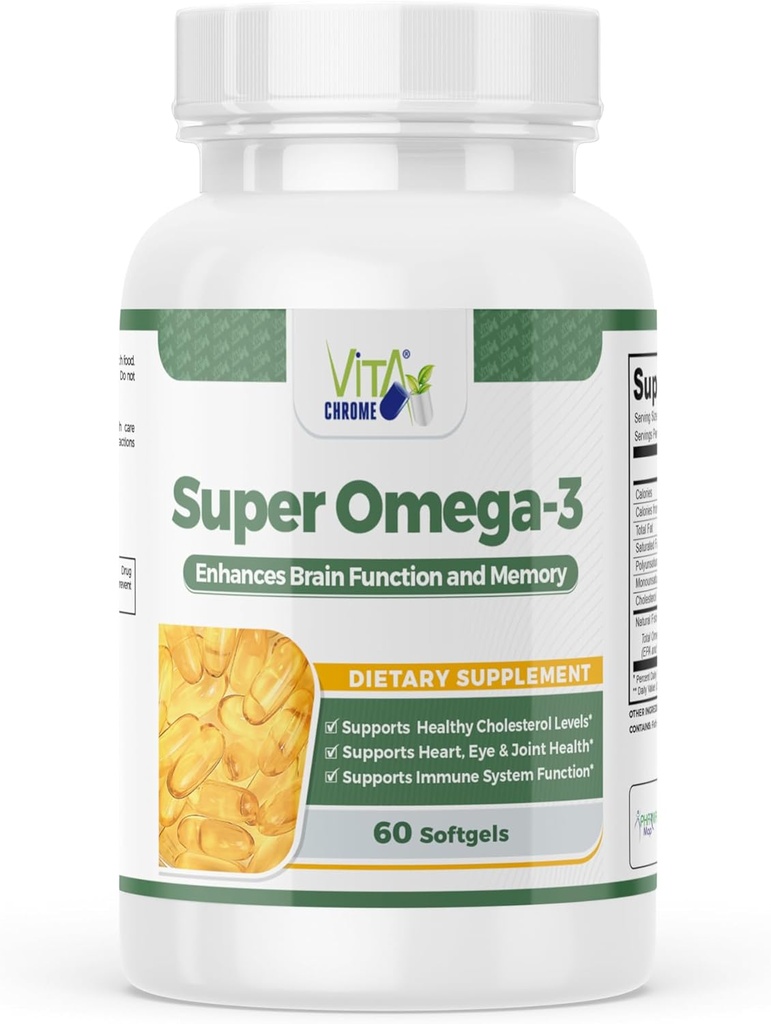 Super Omega-3 Ulei de pește, susține sănătatea inimii, 1000 Mg, 300 Mg Omega-3, Softgels de eliberare rapidă, Made in USA, 60 Softgels